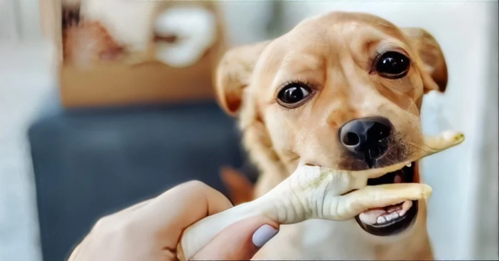 dog eating cjicken feets